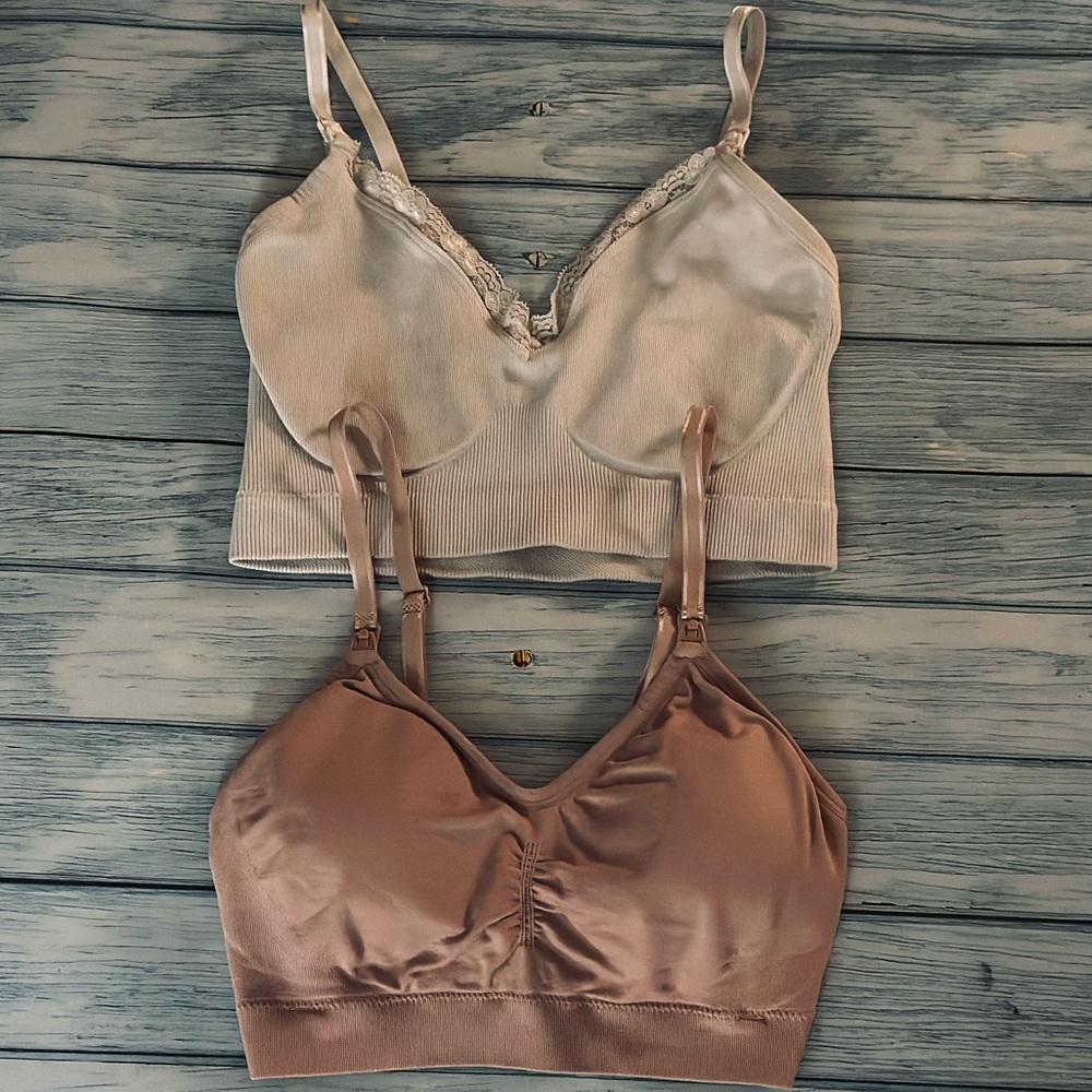 Destination Maternity Set of 2 Seamless & Padded Nursing Bras in Cream & Nude